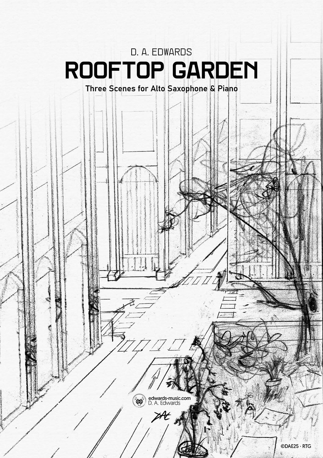 Rooftop Garden – Cover image sketched by D. A. Edwards.